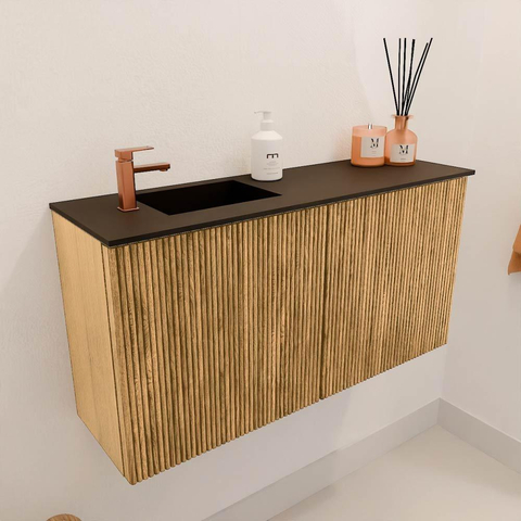 Mondiaz JOYA 80cm toiletmeubel - kleur Oak - Wastafel FAYE positie Links 1 kraangat kleur Urban. SW1421186