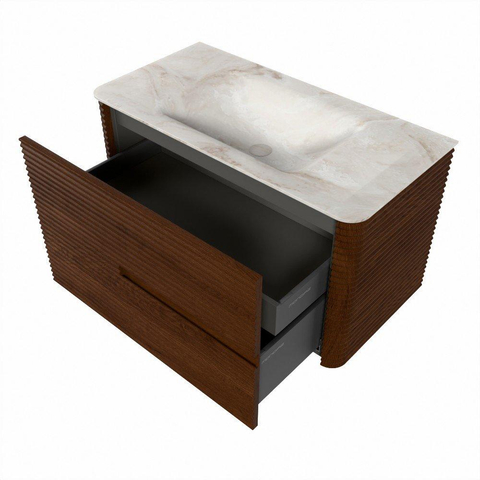 Mondiaz CIRO-DLUX Badkamermeubelset - 90x45x50cm - Solid surface wastafel Frappe - 1 wasbak Midden - zonder kraangaten - 2 lades - Ruby SW1531294