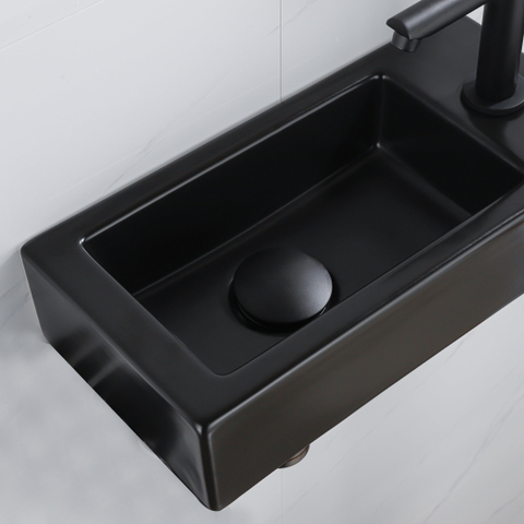 QeramiQ Fuente fonteinset – 37.5x18.5x9 cm – keramiek zwart mat – kraangat rechts – mat zwarte kraan SW1232732