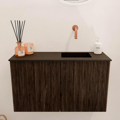 Mondiaz JOYA 70cm toiletmeubel - kleur Walnut - Wastafel FAYE positie Rechts Zonder kraangat kleur Urban. SW1421377