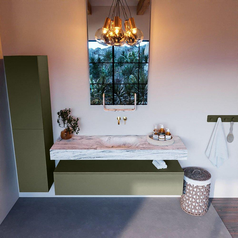Mondiaz ALAN-DLUX Ensemble de meuble - 150cm - meuble Army mat - 1 tiroir - Lavabo Cloud Glace suspendu - vasque Centre - 0 trous de robinet SW805951