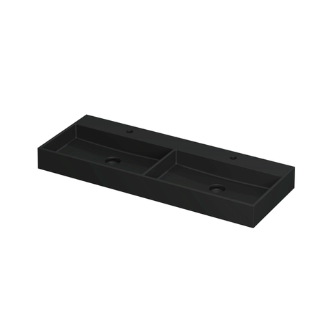 Ink United wastafel - 120x45x11cm - 2 wasbakken - 2 kraangaten - mat zwart SW207365