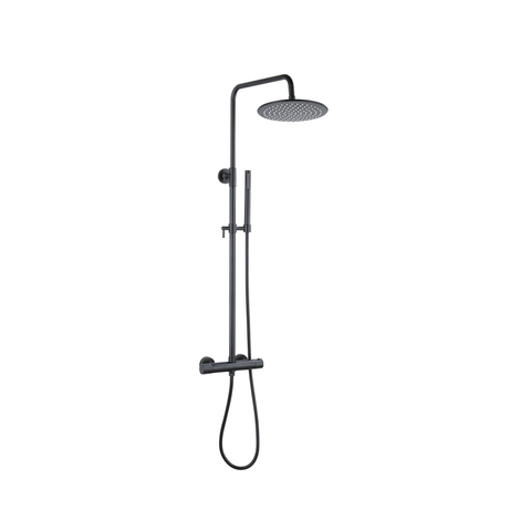FugaFlow Eccelente Ensemble de douche de tête avec robinet thermostatique - 30cm douche de tête - flexible métallique - douchette à main sur barre - noir mat SW1451085
