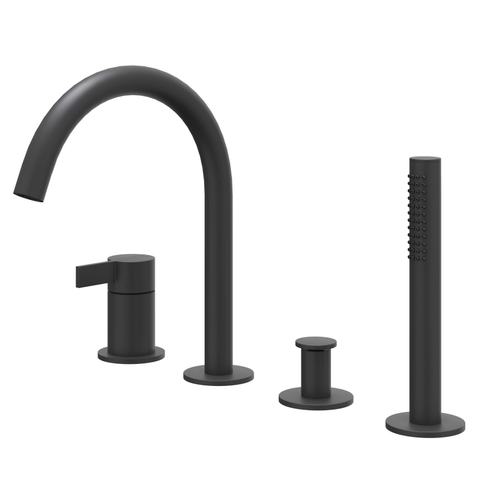 IVY Pact Combinaison bord de baignoire - 4 voies - mitigeur - bec pivotant - douchette extractible - Noir mat PED SW1031183