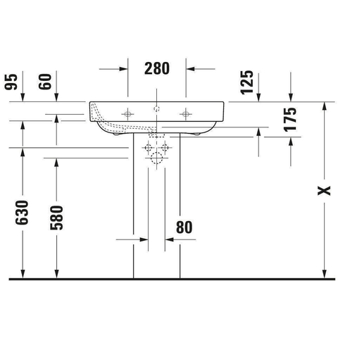 Duravit Happy D.2 Wastafel - met overloop - met 1 kraangat - 65x50cm - wit SW54260