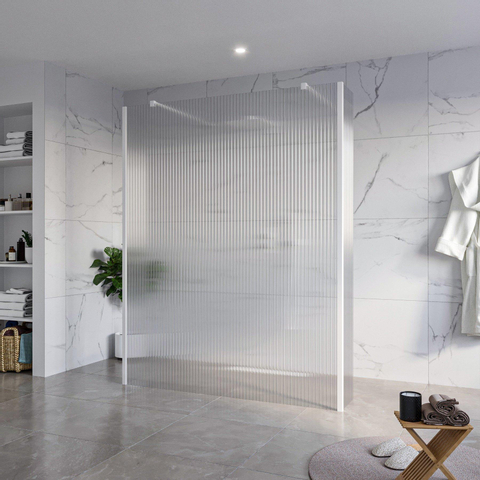 Fortifura Galeria Vrijstaande Inloopdouche - 160x200cm - helder geribbeld - antikalk - 8mm veiligheidsglas - 2 zijwanden - 30cm - wandsteunen en hoekprofielen - mat wit SW993097