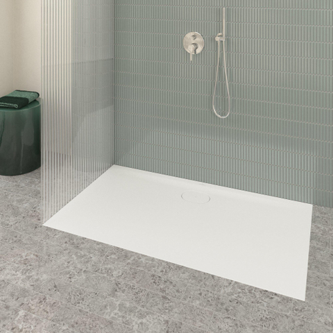 Villeroy & Boch Ecora douchebak - 140x80x3.5cm - afvoer lange zijde - stone white (wit) SW1558983