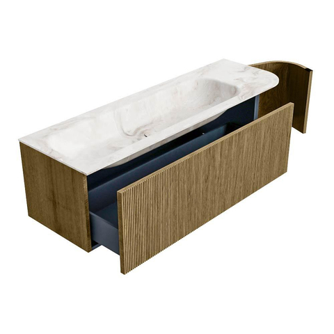 Mondiaz KURVE-DLUX Ensemble meuble de salle de bains - 145x46x40cm - 1 tiroir - 1 porte - vasque solid surface - gauche - sans trou de robinet - Dusk SW1414907