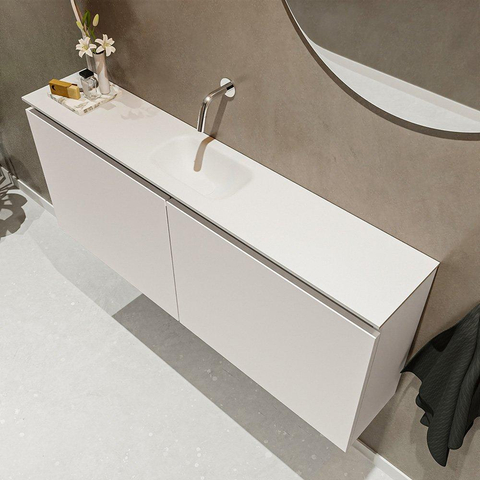 MONDIAZ TURE Toiletmeubel 120x23x50cm met 0 kraangaten 2 deuren linen mat Wastafel Eden midden Solid Surface Wit SW475112