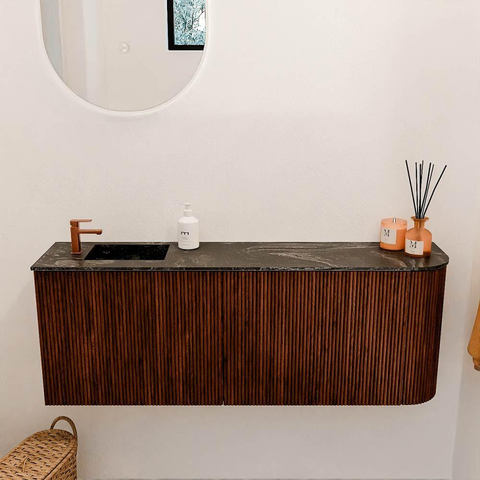 Mondiaz JOYA-DLUX 111.6cm toiletmeubel - ronding rechts kleur Ruby - Wastafel FAYE positie Links 1 kraangat kleur Lava. SW1423643