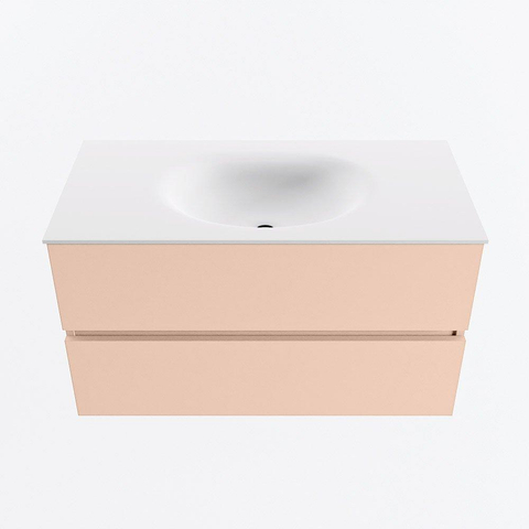 MONDIAZ VICA Ensemble meuble de salle de bains - 90cm - meuble bas rosee - 2 tiroirs - lavabo moon central - sans trous de robinet - version haute 60cm - talc SW1080352