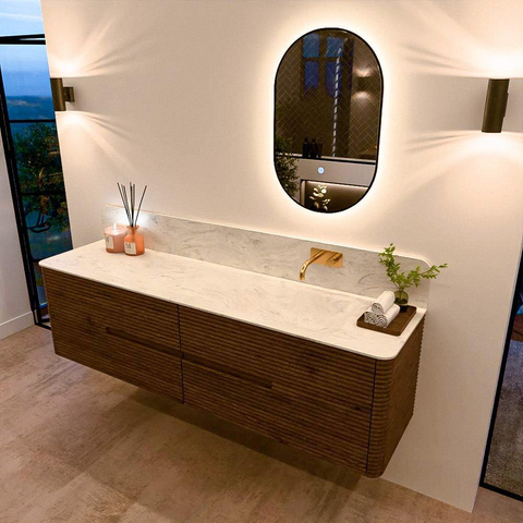 Mondiaz CIRO-DLUX Meuble de salle de bains - 180x45x50cm - Plan vasque Solid surface Opalo - 1 lavabo à droite - sans trous de robinetterie - 4 tiroirs - Dusk SW1532900