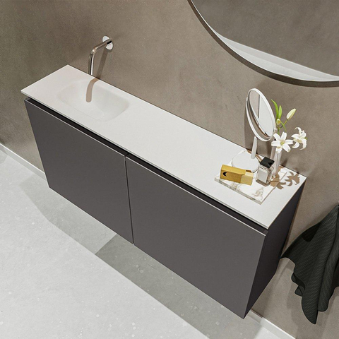 MONDIAZ TURE Toiletmeubel 100x23x50cm met 0 kraangaten 2 deuren dark grey mat Wastafel Eden links Solid Surface Wit SW474939