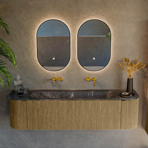 Mondiaz KURVE-DLUX Ensemble de meubles de salle de bains - 170x46x40cm - 1 tiroir - 2 portes - lavabo solid surface - central - sans trou de robinet - Dusk SW1415285
