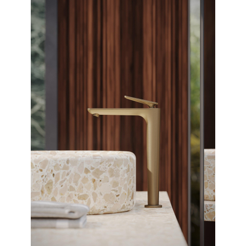Hansgrohe Axor Citterio C 1-gats wastafelkraan 250 coolstart m. push-open afvoerplug en cubic cutvoorsprong 15.8cm - brushed bronze SW1151987