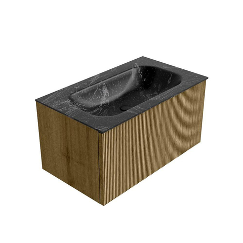 Mondiaz KURVE-DLUX Ensemble de meuble de salle de bains - 80x46x40cm - 1 tiroir - lavabo solid surface - milieu - 1 trou de robinet - Dusk SW1415252