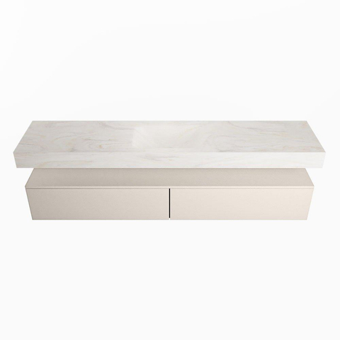 Mondiaz ALAN-DLUX Ensemble de meuble - 200cm - meuble Linen mat - 2 tiroirs - Lavabo Cloud Ostra suspendu - vasque Centre - 0 trous de robinet SW807473