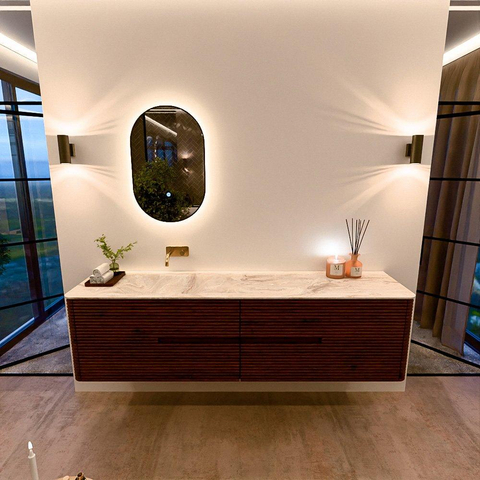 Mondiaz CIRO-DLUX Ensemble de meubles de salle de bains - 190x45x50cm - vasque solid surface Frappe - 1 lavabo à gauche - sans trous de robinet - 4 tiroirs - Ruby SW1531534