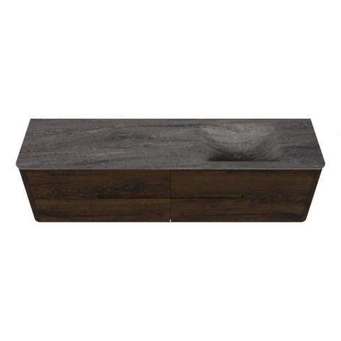Mondiaz CIRO-DLUX Ensemble de meubles de salle de bains - 180x45x50cm - Plan vasque Solid Surface Oza - 1 lavabo à droite - sans trous de robinet - 4 tiroirs - Noyer SW1530640