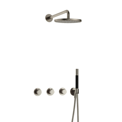 Hotbath Cobber IBS70 Regendoucheset - inbouw - 38.5cm wandarm - 20cm ronde hoofddouche - staafhanddouche - geborsteld nikkel (RVS) SW677985
