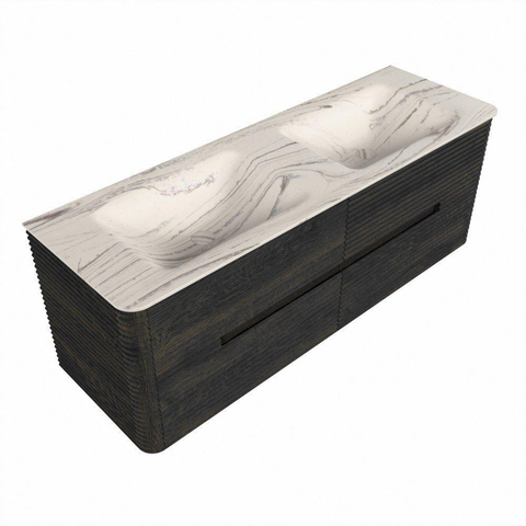 Mondiaz CIRO-DLUX Badkamermeubelset - 140x45x50cm - Solid surface wastafel Nata - 2 wasbak Dubbel - 2 kraangaten - 4 lades - Shadow SW1532589