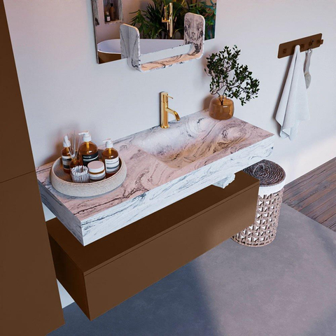 MONDIAZ ALAN - DLUX Badkamermeubelset - 110cm - onderkast - Rust - 1 lade - vrijhangende wastafel - wasbak rechts - 1 kraangat - Glace SW805857
