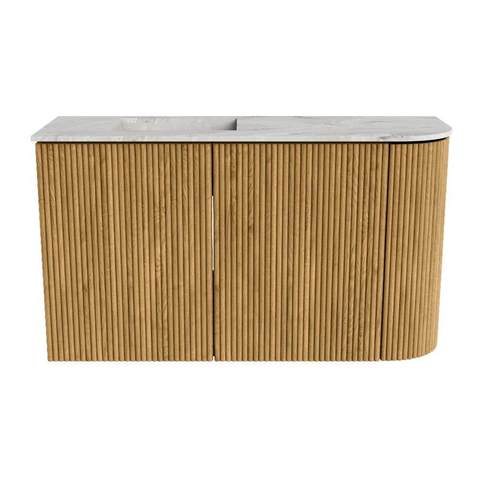 Mondiaz JOYA-DLUX Meuble de toilette 71,6cm - arrondi droit couleur Chêne - Vasque FAYE position Gauche 1 trou de robinet couleur Glace SW1421991