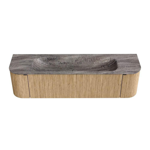 MONDIAZ KURVE-DLUX Meuble de salle de bains 170cm arrondi Gauche + Droite couleur Chêne avec 1 tiroir et 2 portes. Lavabo BIG LARGE Central 2 trous de robinet Oza. SW1432662