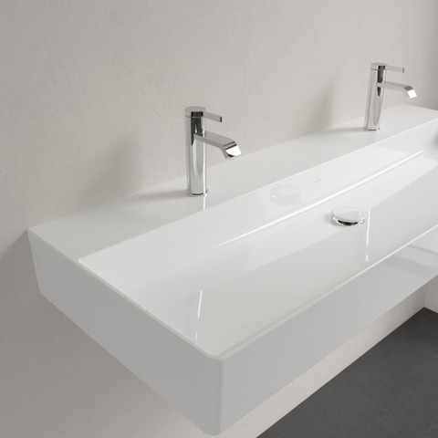 Villeroy & Boch memento 2.0 wastafel onderzijde - geslepen - 120x47cm - zonder overloop - 2 kraangaten CeramicPlus - White Alpine (glans wit) SW358465