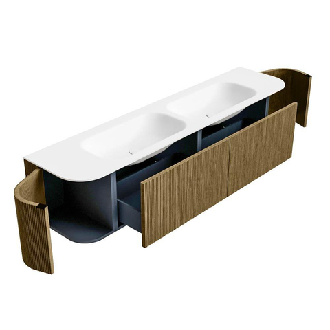 Mondiaz KURVE Badkamermeubelset - 190x46x40cm - 2 lade - 2 deuren - wastafel solid surface - dubbel - zonder kraangat - Dusk SW1414732