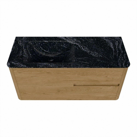 Mondiaz CIRO-DLUX Badkamermeubelset - 110x45x50cm - Solid surface wastafel Lava - 1 wasbak Links - 1 kraangat - 2 lades - Oak SW1531066