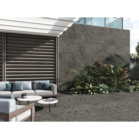 Terravito Mareno carreau mural et de sol - 60x60cm - 9.5mm - Carré - rectifié - Terrazzo - Noir mat SW522591