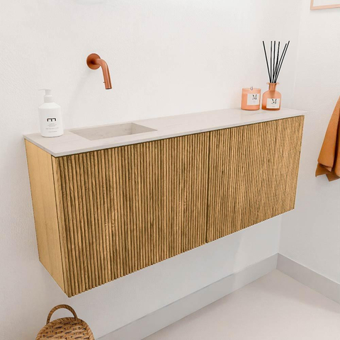 Mondiaz JOYA-DLUX 100cm meuble de toilette - couleur Chêne - Vasque FAYE position Gauche Sans trou de robinet couleur Meli. SW1423981
