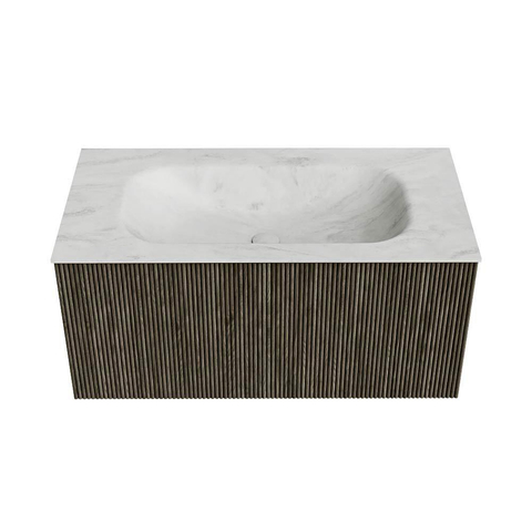 Mondiaz KURVE-DLUX Ensemble de meuble de salle de bains - 90x46x40cm - 1 tiroir - lavabo solid surface - centre - 1 trou de robinet - Shadow SW1414045