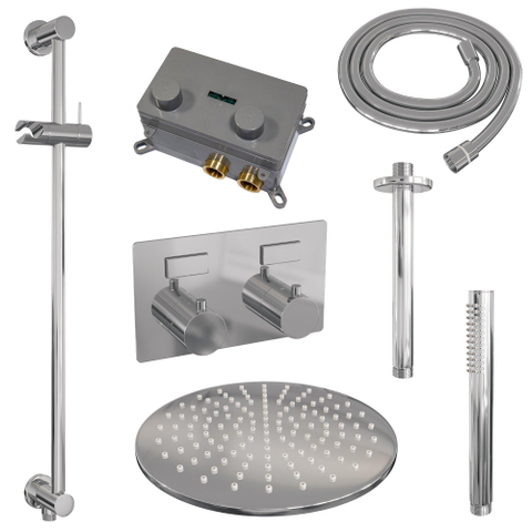 BRAUER Chrome Edition Thermostatische Regendouche inbouw - drukknoppen - SET 66 - 30cm hoofddouche - plafondarm - staaf handdouche - doucheslang - geïntegreerde glijstang - chroom SW925547