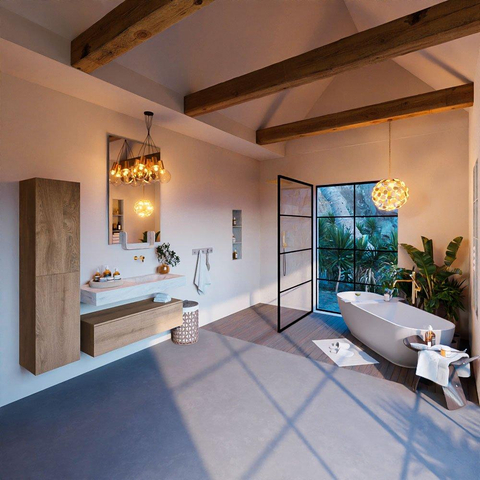 Mondiaz ALAN-DLUX Ensemble de meuble - 110cm - meuble Washed Oak mat - 1 tiroir - Lavabo Cloud Opalo suspendu - vasque Droite - 0 trous de robinet SW808661