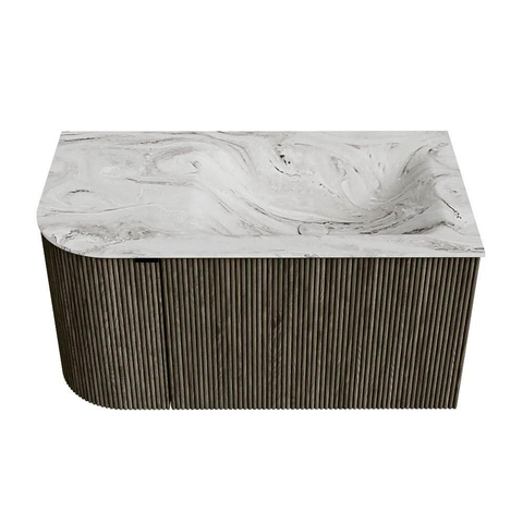 Mondiaz KURVE-DLUX Badkamermeubelset - 85x46x40cm - 1 lade - 1 deur - wastafel solid surface - rechts - 1 kraangat - Shadow SW1414535