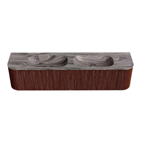 MONDIAZ KURVE-DLUX 190cm badmeubel ronding Links + Rechts kleur Ruby met 2 lades en 2 deuren. Wastafel STOR SMALL Dubbel 2 kraangaten Sombra. SW1434002