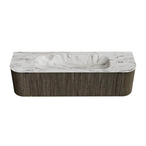 Mondiaz KURVE-DLUX Badkamermeubelset - 160x46x40cm - 1 lade - 2 deuren - wastafel solid surface - midden - zonder kraangat - Shadow SW1414583