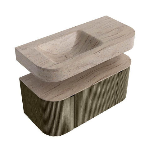 MONDIAZ THOR-DLUX 100cm meuble de salle de bains arrondi gauche + droite couleur Shadow avec 1 tiroir et 2 portes. Vasque suspendue CLOUD gauche sans trou de robinet couleur Saba. SW1467637