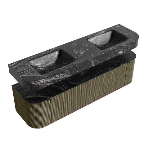 MONDIAZ THOR-DLUX Meuble de salle de bains - 170cm - arrondi gauche + droite - couleur Shadow - 1 tiroir et 2 portes - Vasque suspendue CLOUD Double 2 trous de robinet - couleur Lava SW1465537