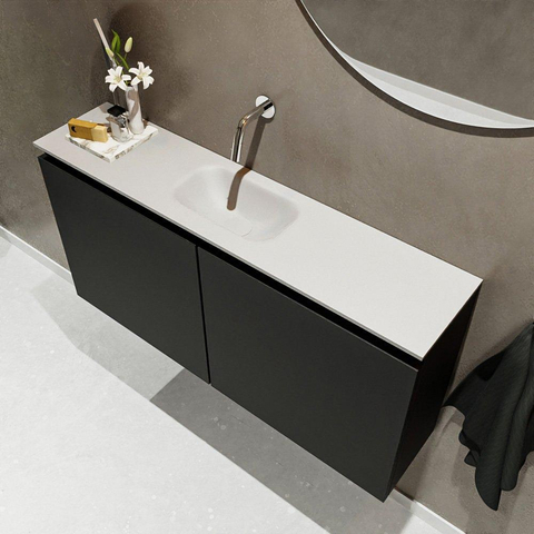 MONDIAZ TURE Toiletmeubel 100x23x50cm met 0 kraangaten 2 deuren urban mat Wastafel Eden midden Solid Surface Wit SW474907