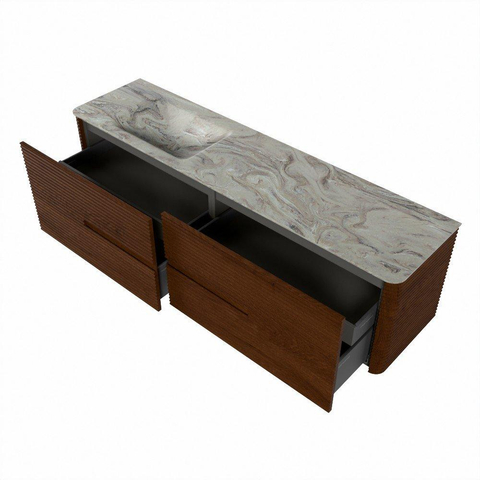 Mondiaz CIRO-DLUX Meuble de salle de bains - 180x45x50cm - vasque en solid surface Glace - 1 vasque à gauche - sans trous de robinetterie - 4 tiroirs - Ruby SW1531692