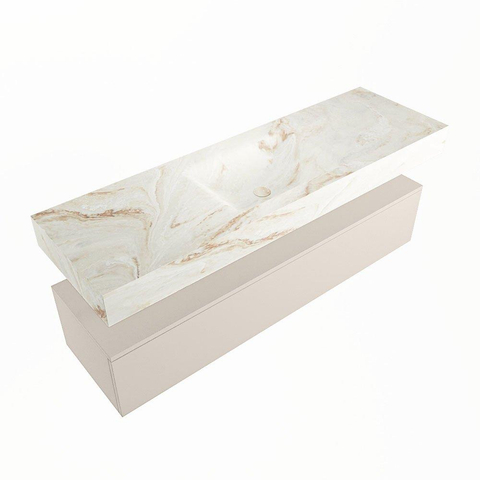 Mondiaz ALAN-DLUX Ensemble de meuble - 150cm - meuble Linen mat - 1 tiroir - Lavabo Cloud Frappe suspendu - vasque Centre - 1 trou de robinet SW805225