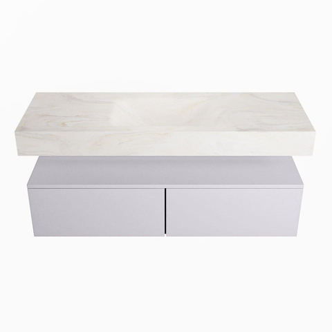 Mondiaz ALAN-DLUX Ensemble de meuble - 130cm - meuble Cale mat - 2 tiroirs - Lavabo Cloud Ostra suspendu - vasque Centre - 1 trou de robinet SW807664