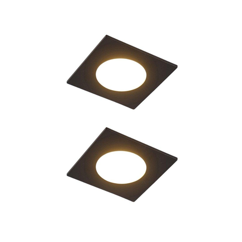 QAZQA Simply Inbouwspot - set van 2 - 9x9cm - incl. LED - 3 staps dimbaar - IP44 - vierkant - mat zwart SW1209732