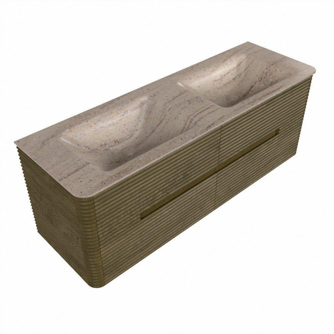 Mondiaz CIRO-DLUX Badkamermeubelset - 140x45x50cm - Solid surface wastafel Saba - 2 wasbak Dubbel - 2 kraangaten - 4 lades - Dusk SW1533822