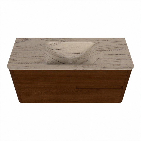 Mondiaz CIRO-DLUX Badkamermeubelset - 110x45x50cm - Solid surface wastafel Arena - 1 wasbak Midden - zonder kraangaten - 2 lades - Ruby SW1531893
