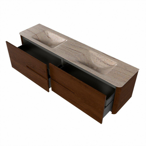 Mondiaz CIRO-DLUX Badkamermeubelset - 190x45x50cm - Solid surface wastafel Saba - 2 wasbak Dubbel - 2 kraangaten - 4 lades - Ruby SW1531927