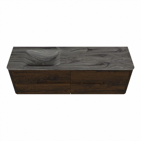 Mondiaz CIRO-DLUX Meuble de salle de bains - 160x45x50cm - plan vasque Solid surface Sombra - 1 vasque à gauche - sans trous de robinetterie - 4 tiroirs - Noyer SW1530761